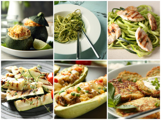 Collection of tasty dishes with zucchini