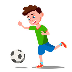 Child Playing Soccer On The Field Vector. Isolated Illustration