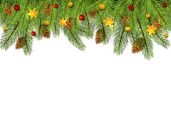 Christmas decorations on white background