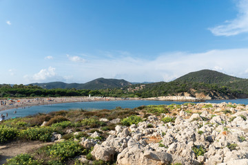 Fototapeta premium Beautiful sea and bay on Su Portu beach, Chia, Sardinia island, Italy