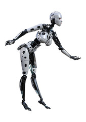 3D Rendering Female Robot on White