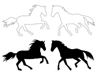 black silhouette horse running