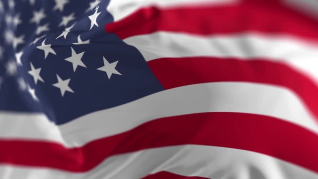 Animation of US flag blowing in the wind in slow motion, loopable American symbol