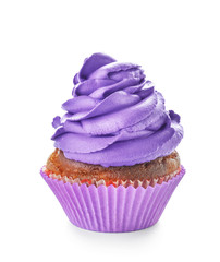Delicious cupcake on white background