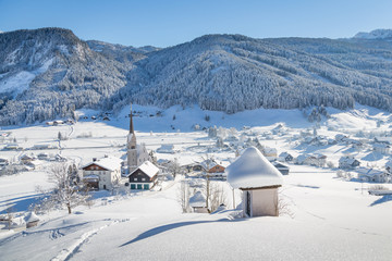 Winter mountain village at Gosau, Austria