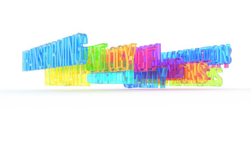 Brainstorming, business conceptual colorful 3D words. Artwork, alphabet, rendering & web.