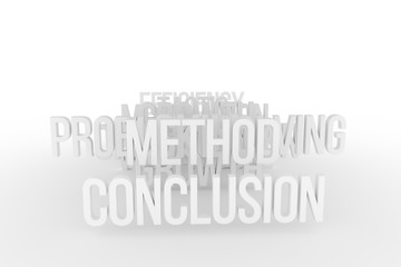 Method & conclusion, business conceptual gray or black & white B&W 3D words. Creativity, illustration, positive & rendering.