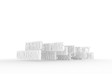 Method & conclusion, business conceptual gray or black & white B&W 3D words. Artwork, colorful, web & typography.