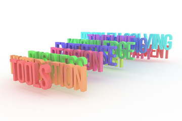 Tools, business conceptual colorful 3D words. Rendering, digital, background & graphic.