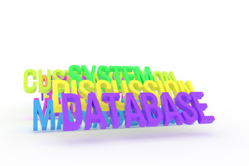 Database, business conceptual colorful 3D words. Cgi, rendering, backdrop & communication.