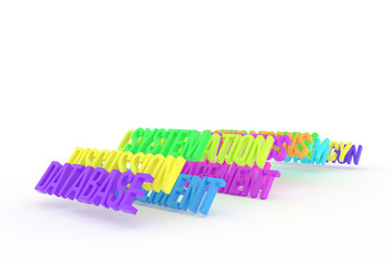 Database, business conceptual colorful 3D words. Style, abstract, rendering & positive.