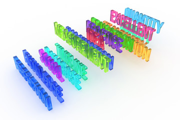 Perfection, business conceptual colorful 3D words. Illustration, digital, caption & cgi.