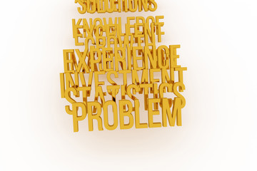 Problem, business conceptual golden 3D words. Communication, text, web & artwork.