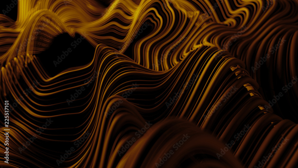 Poster 3d abstract background with wavy deformed thin and thick lines. camera depth of field. perfect for p