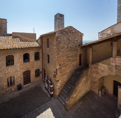 San Gimignano Italy July 2nd 2015 : Entrance and courtyard to the Musei Civici in San Gimignano, Tuscany, Italy