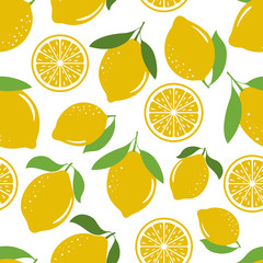 Seamless pattern with yellow lemons. Seamless pattern with citrus fruits collection. Vector illustration.