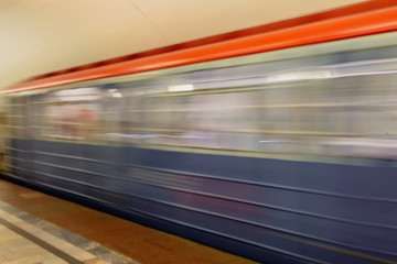 Train in motion in the subway as an abstract background