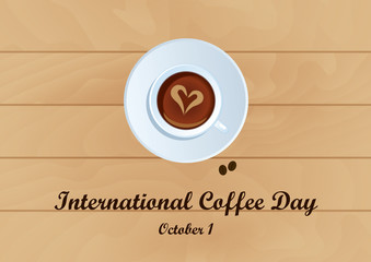 International Coffee Day vector. Cup of coffee on a wooden background. Vector illustration of coffee. Important day