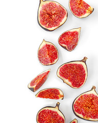 Fresh ripe figs on white background, flat lay