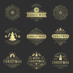 Christmas labels and badges vector design elements set.