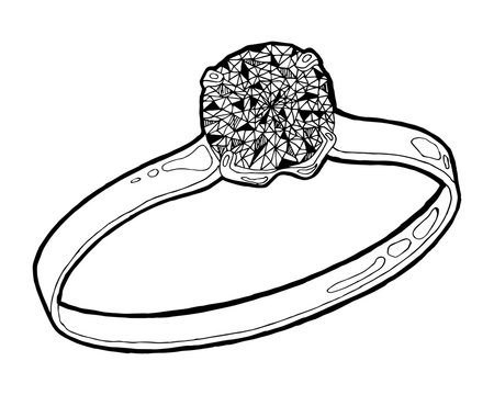 Ring Sketch. Hand Drawn Ring Jewelry. Ring With Diamond In Sketch Style Vector Illustration.