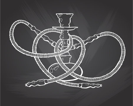 Shisha, hookah hand drawn doodle vector .Illustration isolated on chalkboard for hookah bar or lounge. vector illustration of hookah with smoking pipe, hubble bubble, oriental bar.