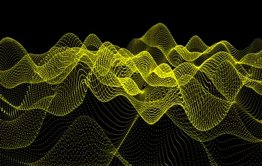 Welliger Gitterhintergrund. 3D abstrakte Vektorillustration mit Teilchen. © Login