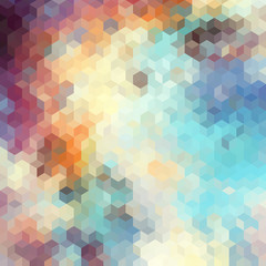 Blurred background. Geometric abstract pattern in low poly style. Effect of a glass. Small cubes. Vector image.