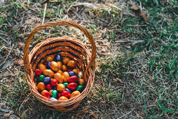 Chocolate eggs in basket