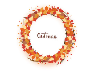 Autumn handwritten lettering with  decoration. Vector illustration.