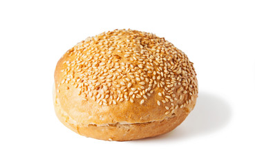 bun with sesame seeds isolated on white background