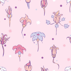 Vector Magical Autumn Princess Pumpkin Flowers seamless pattern background. Perfect for fabric, scrapbooking and wallpaper projects.