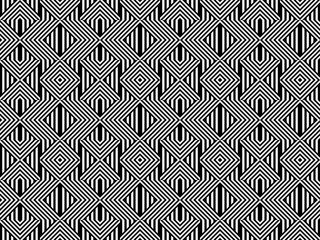 Seamless pattern with striped black white straight lines and diagonal inclined lines. Optical illusion effect. Geometric op art style. Vector illusive background for cloth, textile, print, web. - obrazy, fototapety, plakaty
