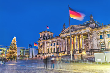 Bundestag - the Government main building in the capital of Germany - Berlin. Beautiful night scene...