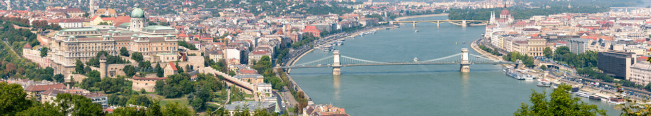 Fototapeta na wymiar Panorama of Buda Castle and Chain Bridge, Budapest, Hungary