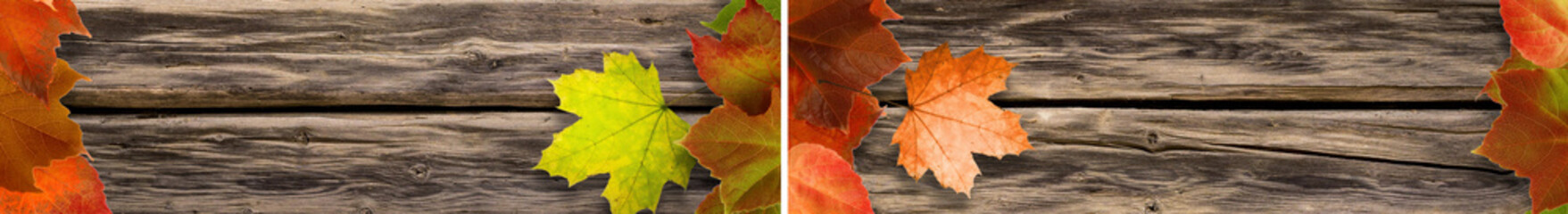 Zwei herbstliche Holzbanner mit Textfreiraum