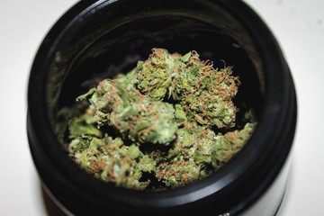 Black Jar full of Cannabis Flowers Medicinal