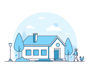 Cottage house - modern thin line design style vector illustration