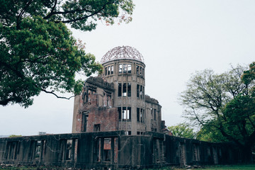 film style,Atomic Bomb Dome memorial building in world war 2 Hiroshima,Japan