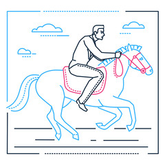 Businessman on horseback - line design style illustration