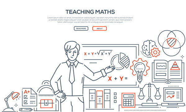 Teaching Maths - colorful line design style banner