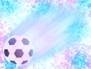 Brightly glowing flying football on colorful abstract background.