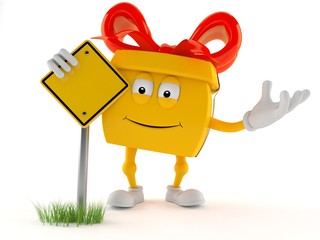 Fototapeta premium Gift character with blank road sign