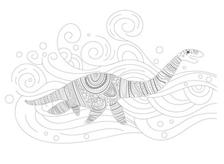 Aquatic dinosaur Coloring page Vector. Cartoon. Isolated art