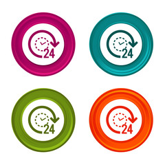 24h support icons. eCommerce signs. Shopping symbol. Colorful web button with icon.