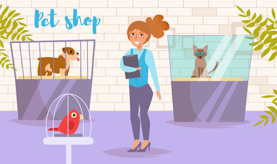 Pet shop Vector. Cartoon. Isolated art on white background. Flat