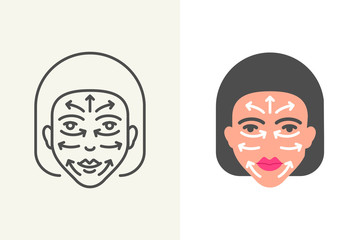 Facial massage procedure icon flat and outline style