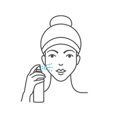 Vector illustration of woman is applying facial spray