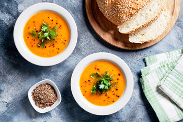 Bowls Of Homemade Butternut Squash Soup