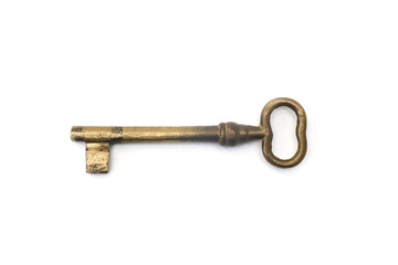 Retro bronze  door key isolated on white background